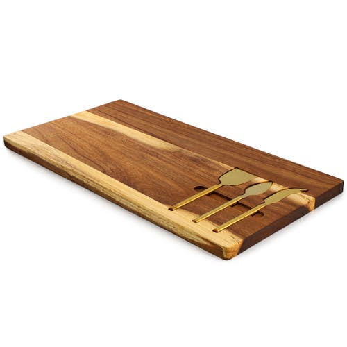 Megachef 21 X 11 Inch Acacia Wood Cheese Board With 3 Piece Knife Set In Brown