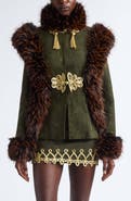 KIM SHUI Faux Fur Trim Chinese Brocade Jacket