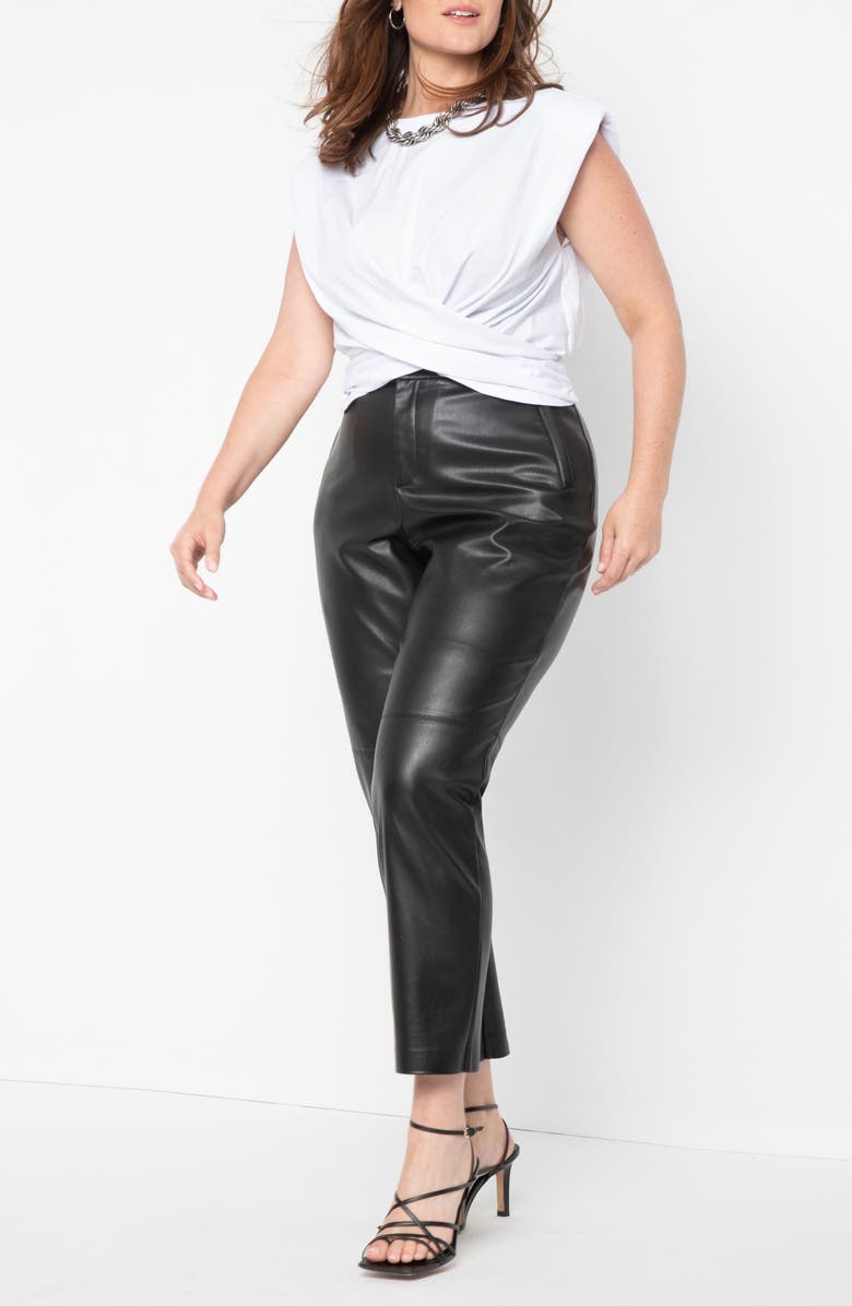 ELOQUII Padded Shoulder Stretch Cotton Twist Top, Alternate, color, 