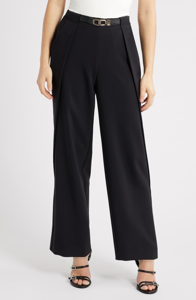 Anne Klein Belted High Waist Pleat Front Wide Leg Pants, Main, color, 