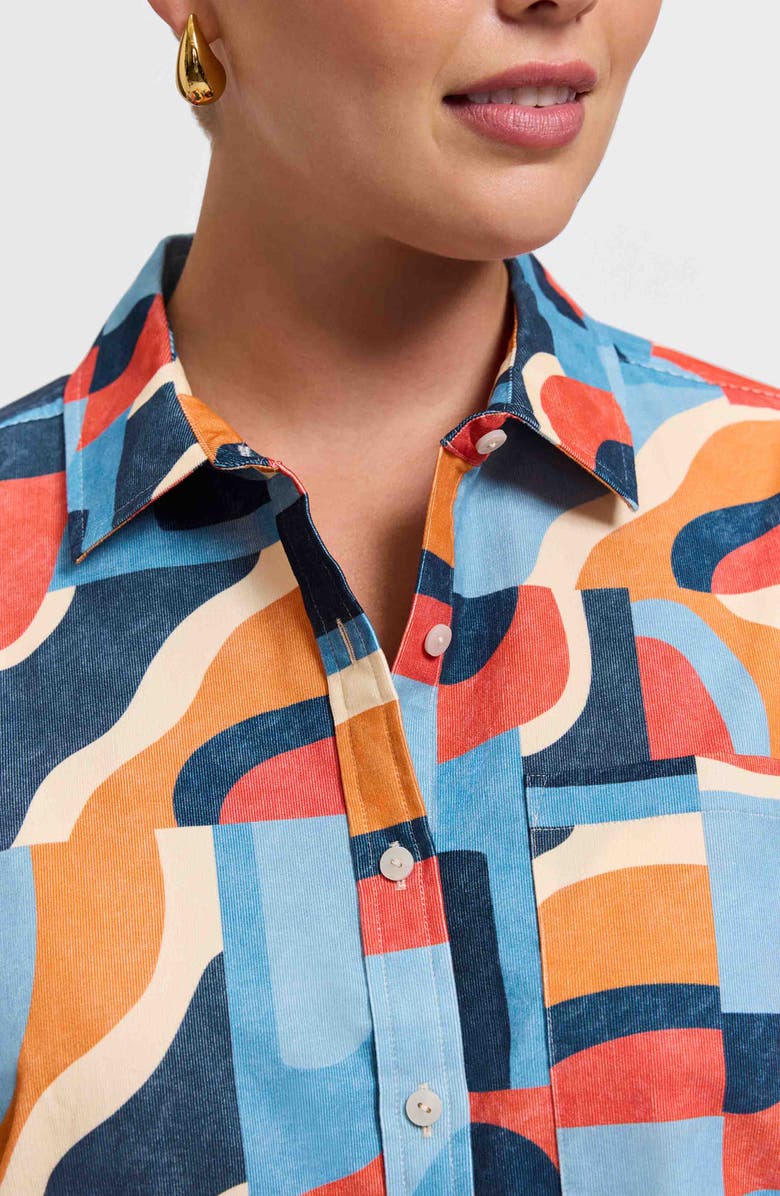 Foxcroft Marina Geo Print Cotton Corduroy Button-Up Shirt, Alternate, color, Beige