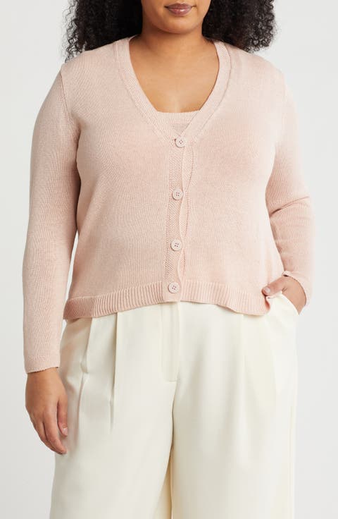 V-Neck Button Front Cardigan (Plus)