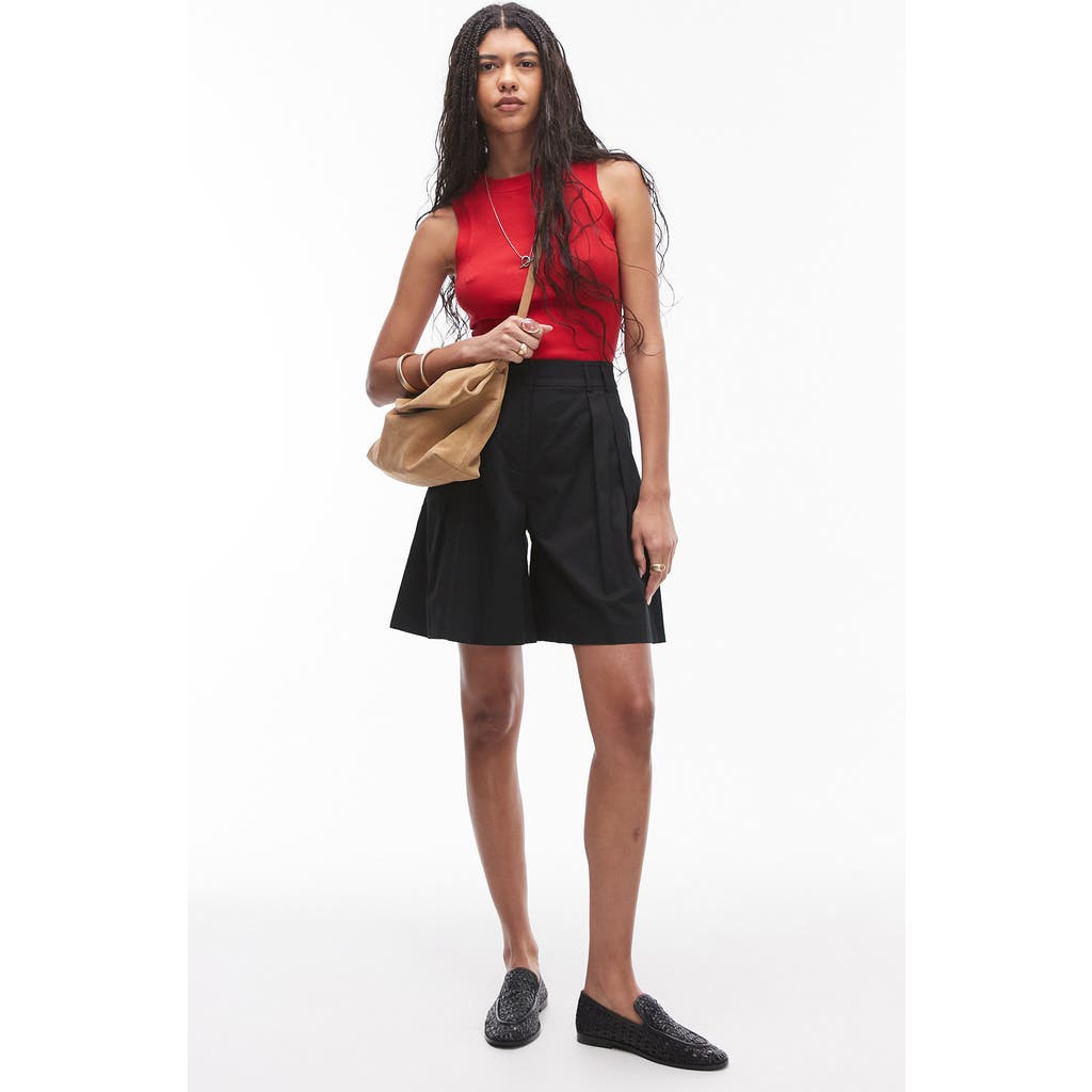 Topshop Pleated High Waist A-line Twill Shorts