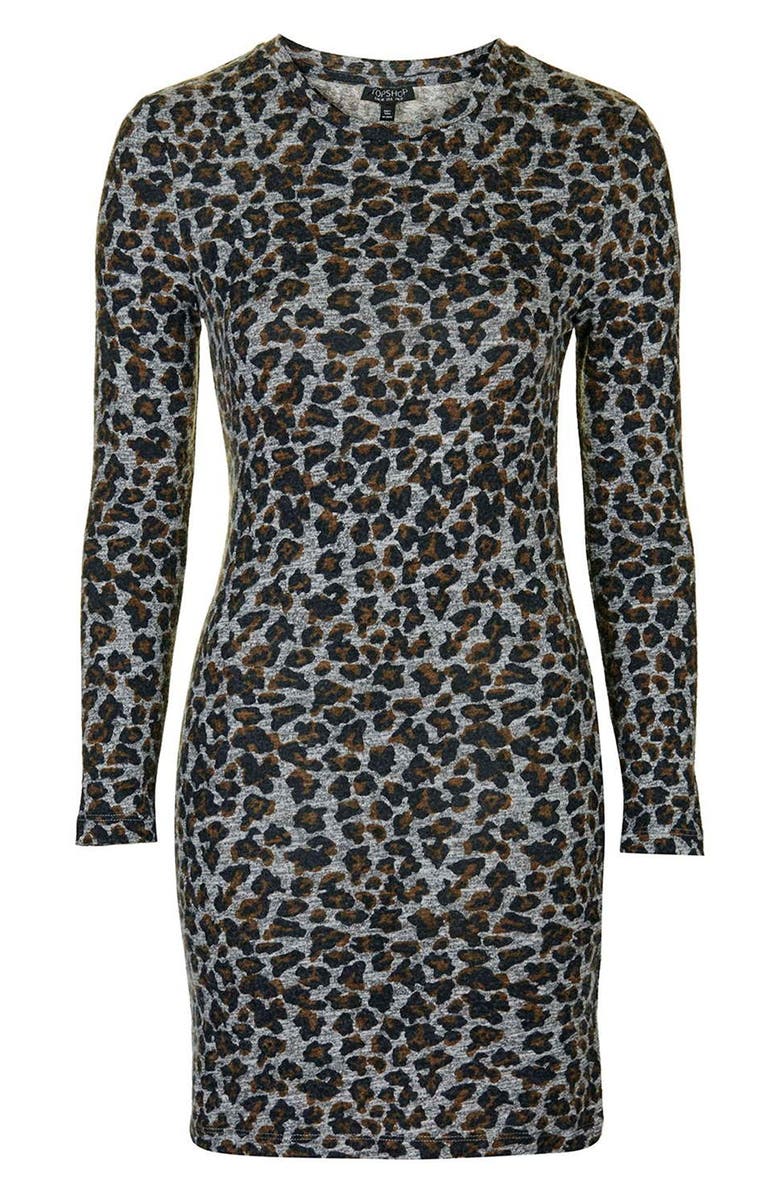 Topshop Leopard Print Body-Con Minidress, Alternate, color,