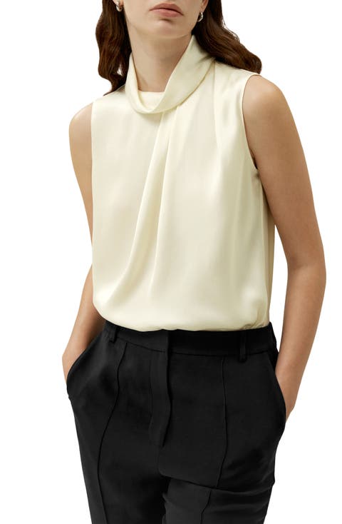 Women's Asymmetrical Sleeveless Cowl Neck Silk Top