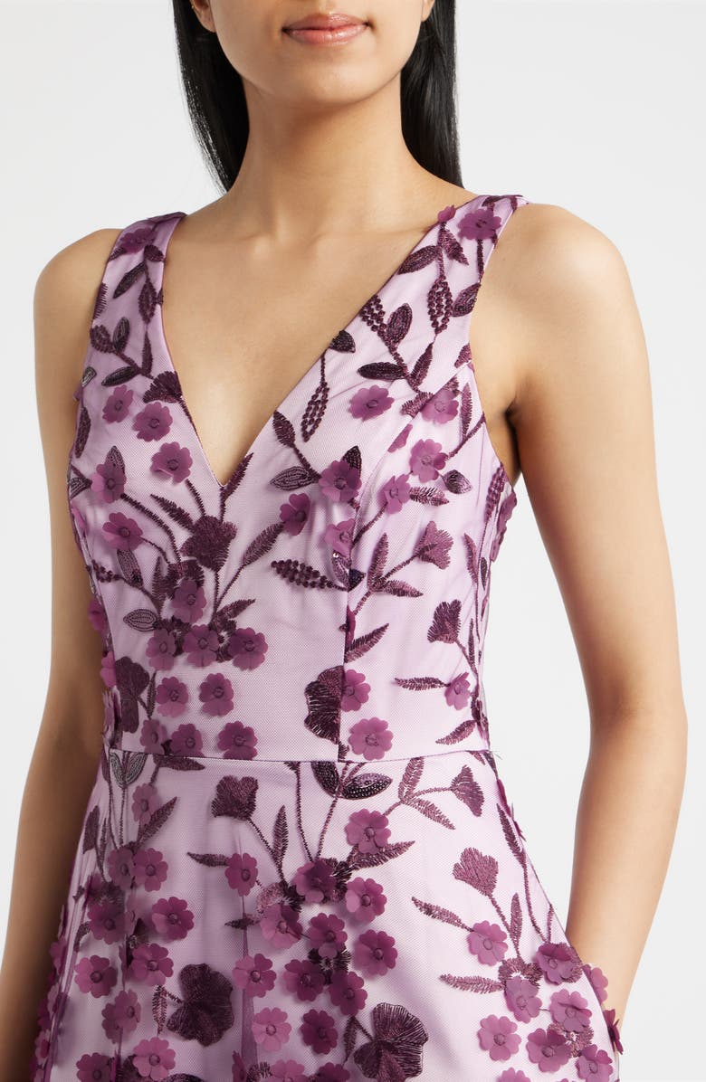 Eliza J Floral Appliqué Sleeveless Gown, Alternate, color, Plum Combo