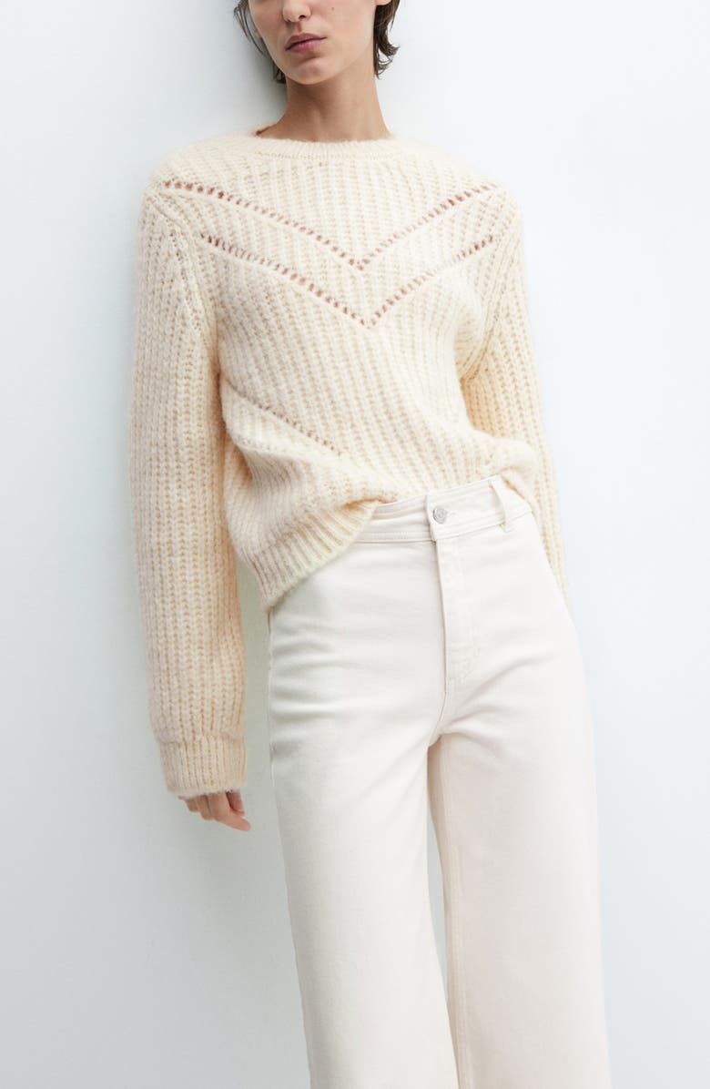 MANGO High Waist Raw Hem Culotte Jeans, Alternate, color, Off White