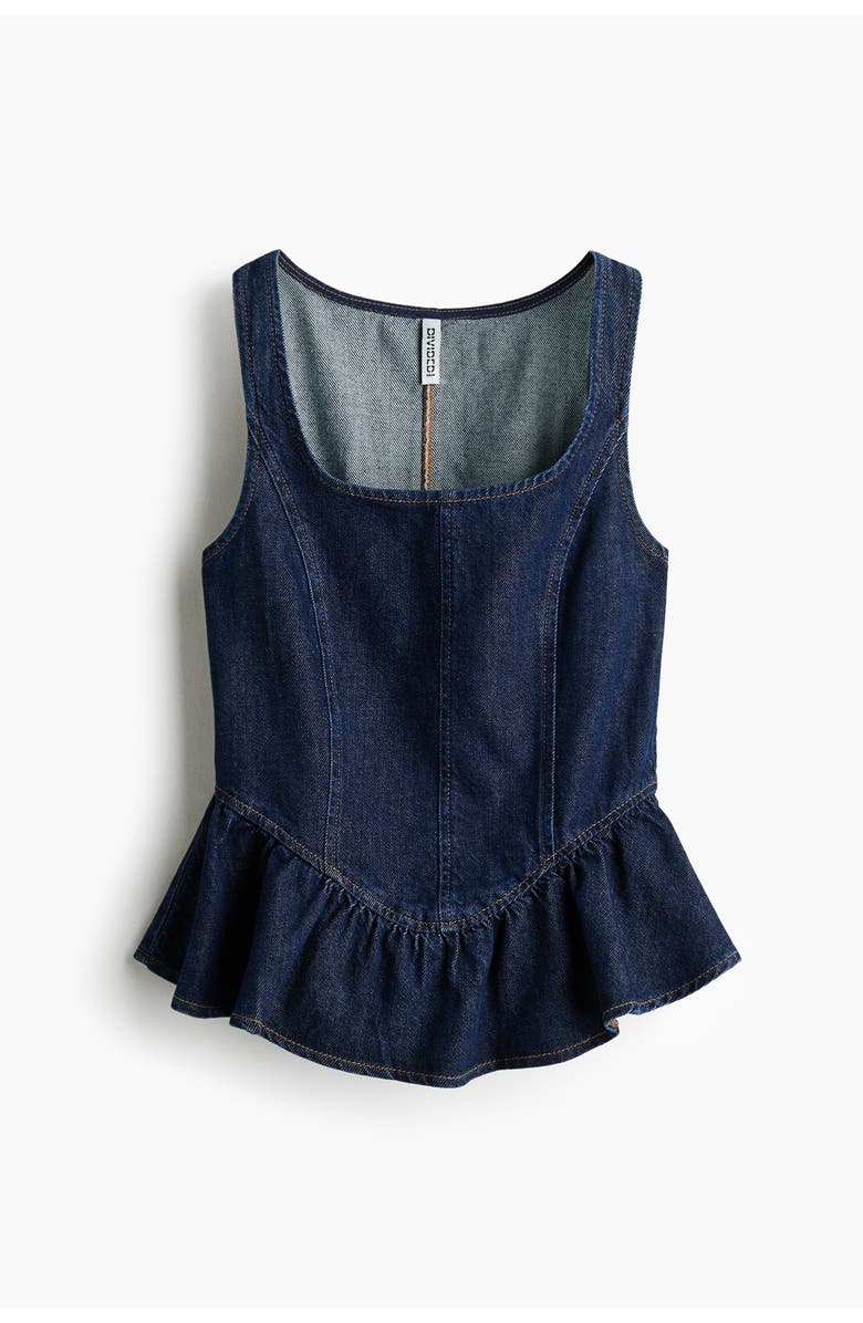 H&M Denim Peplum Top, Main, color, Dark Denim Blue