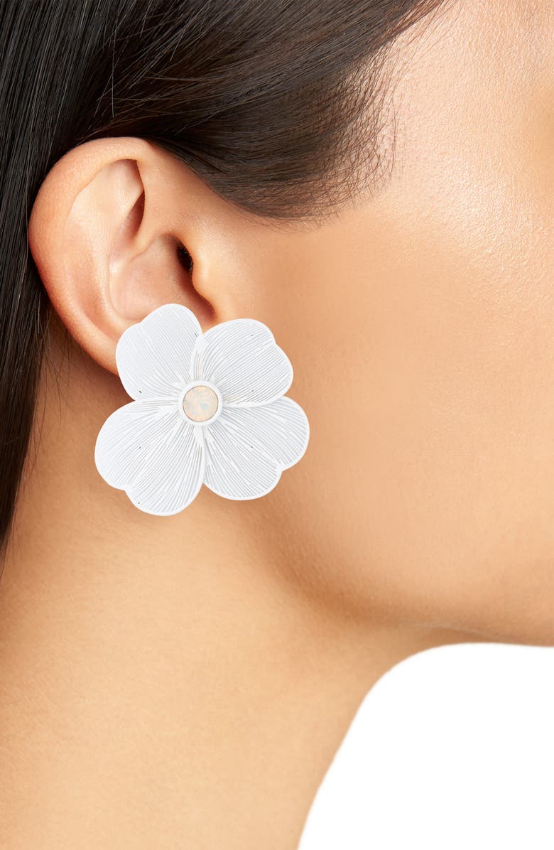 NORDSTROM RACK Flower Stud Earrings, Alternate, color, Opal- White