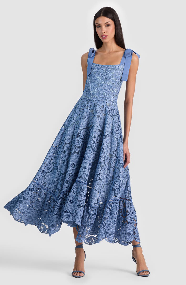 Alice + Olivia Rosalee Tie Strap Lace Sundress, Alternate, color, Indigo