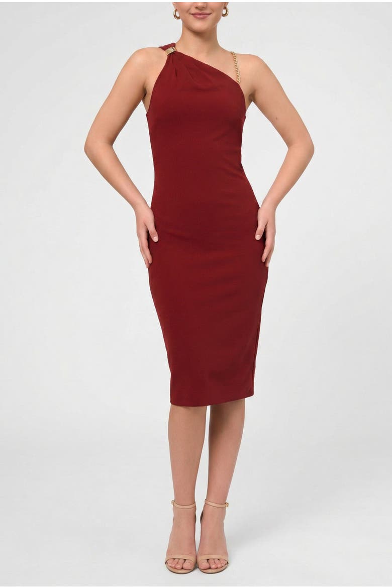 Sia One Shoulder Chain Strap Midi Dress, Main, color, Dark Red