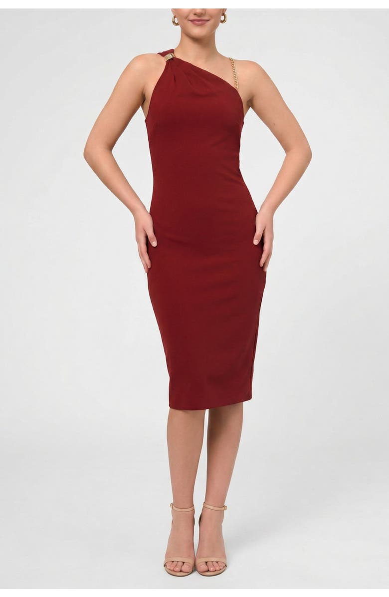RACHEL Rachel Roy Sia One Shoulder Chain Strap Midi Dress, Main, color, Dark Red