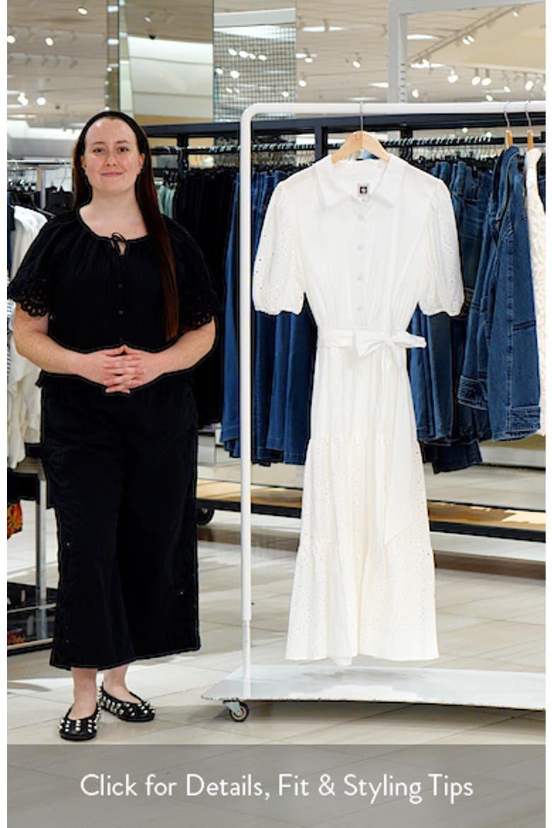 Eyelet Tie Waist Puff Sleeve Midi Dress video