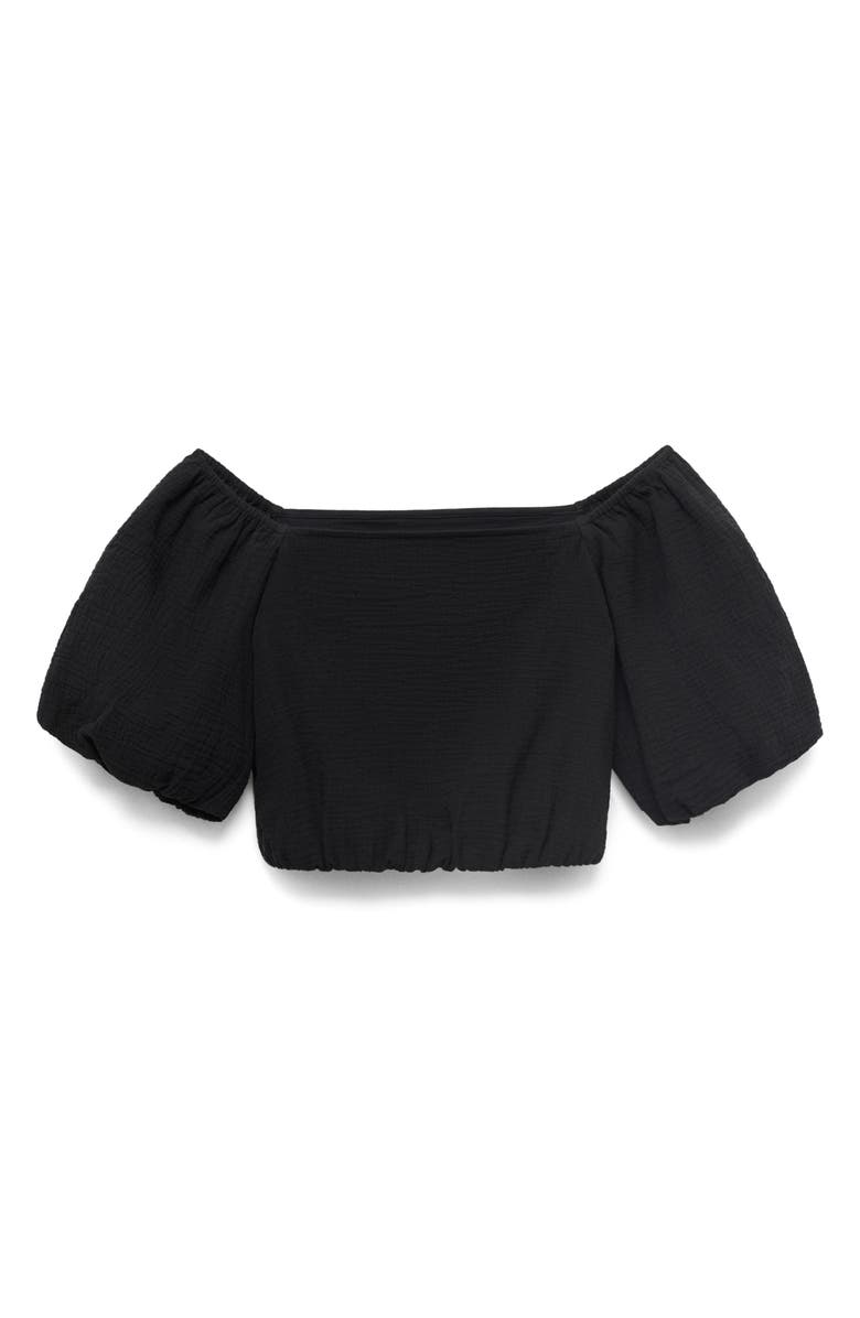 MANGO Puffed Off the Shoulder Crop Top, Alternate, color, Black