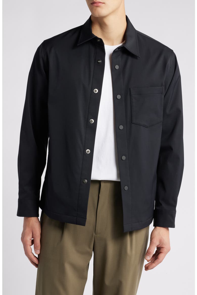 Snap-Up Water Resistant Performance Shirt Jacket, Main, color, BLACK