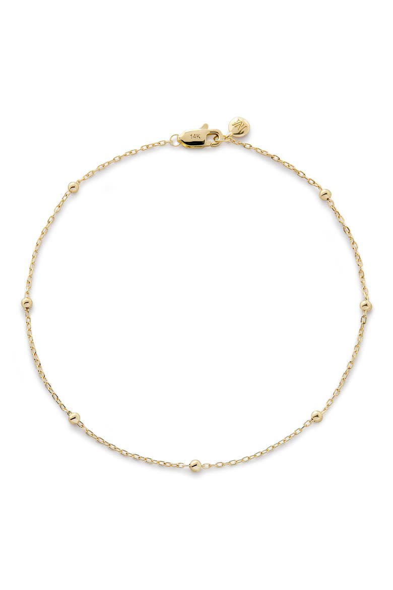 14K Gold Beaded Chain Bracelet, Main, color, 14KT SOLID GOLD