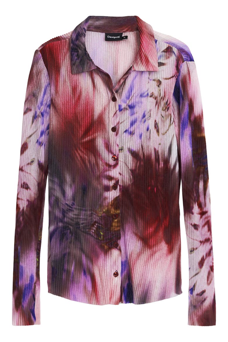 Pleated Long Sleeve Button-Up Shirt, Alternate, color, RED