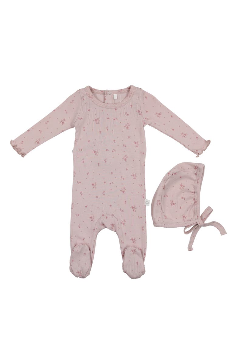 Pouf Floral Print Footie & Hat Set, Main, color, 