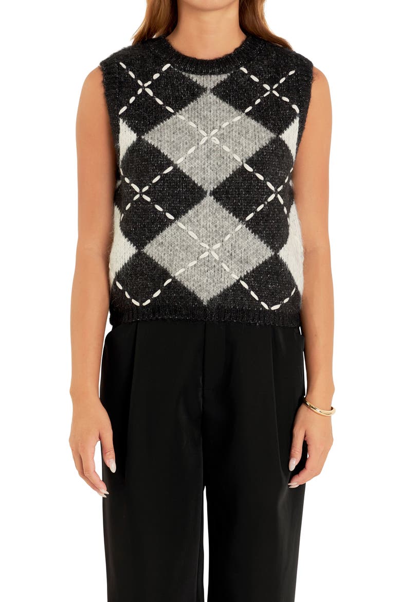 Argyle Sweater Vest, Alternate, color, BLACK