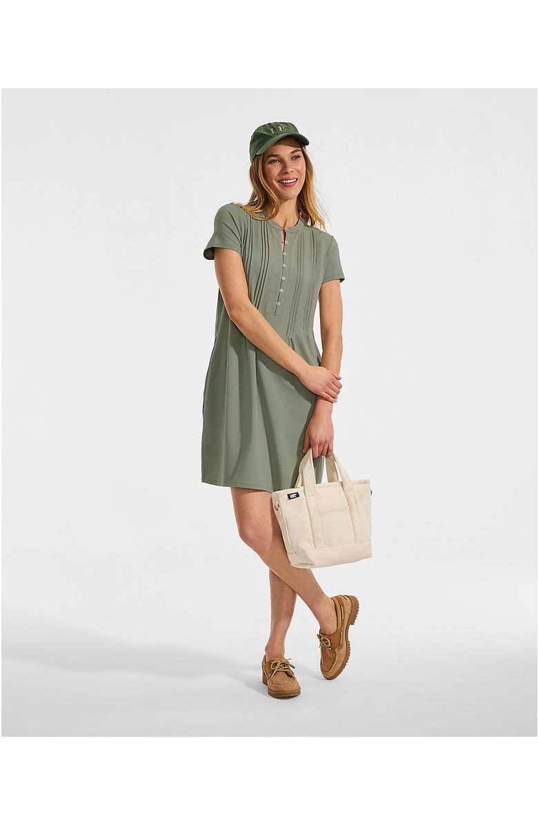 Lands' End Cotton Modal Pintuck Short Sleeve Dress, Alternate, color, Sage
