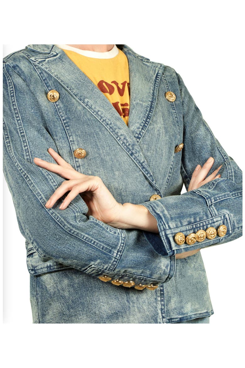 Double Breasted Denim Blazer, Alternate, color, MEDIUM BLUE