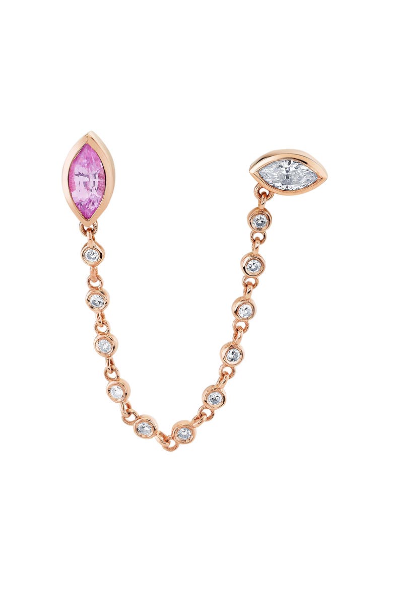 Pink Sapphire & Diamond Duo Chain Stud Earring, Main, color, ROSE GOLD