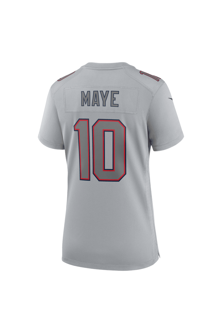 Women's Nike Drake Maye Silver New England Patriots Super Bowl LX Patch Atmosphere Fashion Game Jersey, Alternate, color, Silver