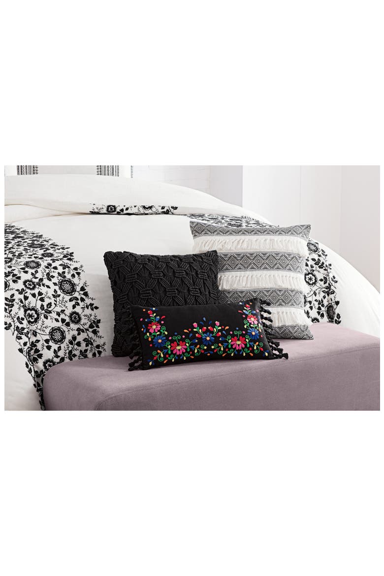 Folk Floral Embroidered Pillow, Alternate, color, BLACK
