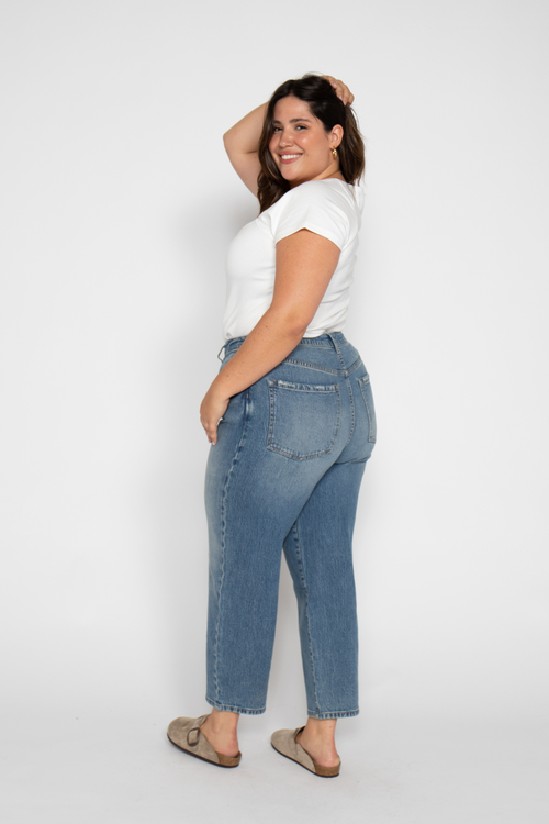 Oliver Logan Harlow Barrel Leg Jeans High Rise Vintage Denim Indigo In Vintage Denim Indigo