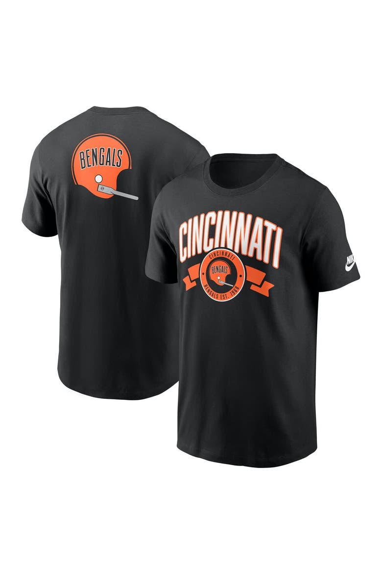 Men's Nike Black Cincinnati Bengals Rewind Front and Back Hit Essential T-Shirt, Alternate, color, Black