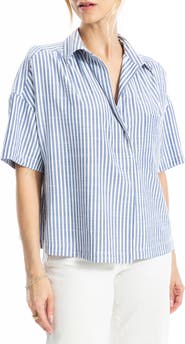 MAX STUDIO Split Neck Collar Short Sleeve Top