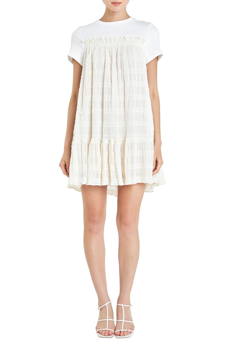 Shirred Chiffon T-Shirt Dress, Main, color, WHITE/ IVORY