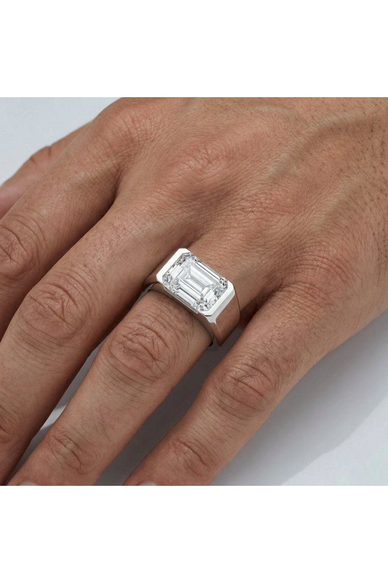 Certified 4ct Men's Gabriel Emerald Diamond Ring 10k Gold Lab Grown, Alternate, color, 10k Yellow Gold