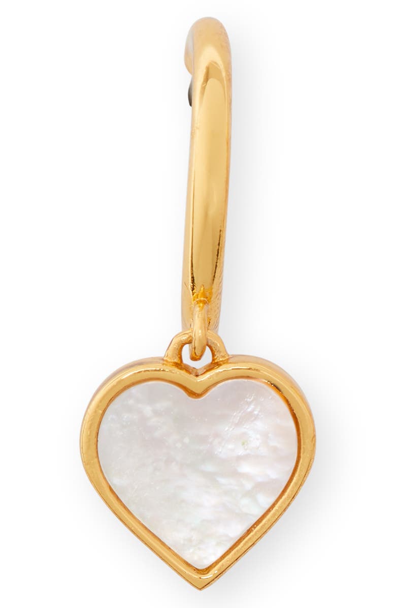 Kate Spade New York spade flower mother-of-pearl heart drop huggie hoop earrings, Alternate, color, 