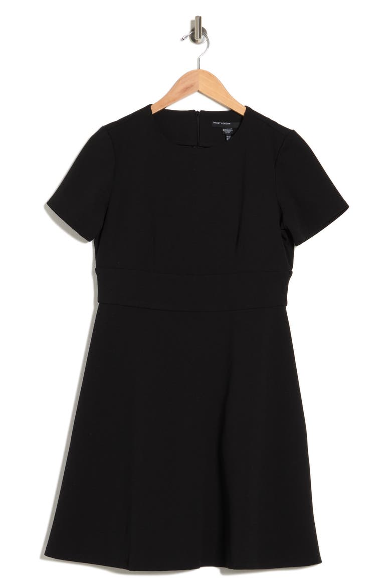 Short Sleeve Scuba Fit & Flare Dress, Alternate, color, BLACK