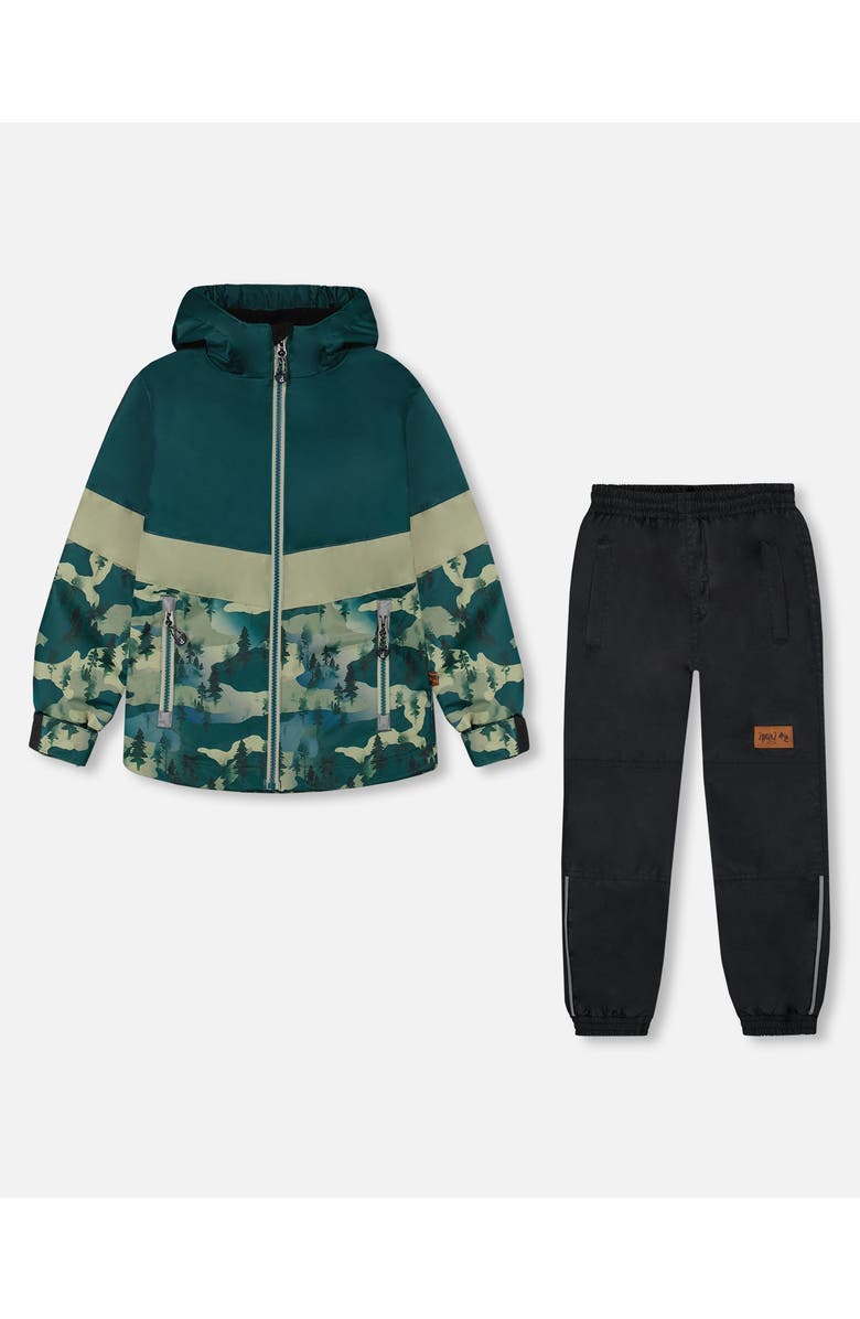 Deux par Deux Boy's Colorblock Printed Two-Piece Mid-Season Outerwear Set Forest Green With Black Pines, Main, color,