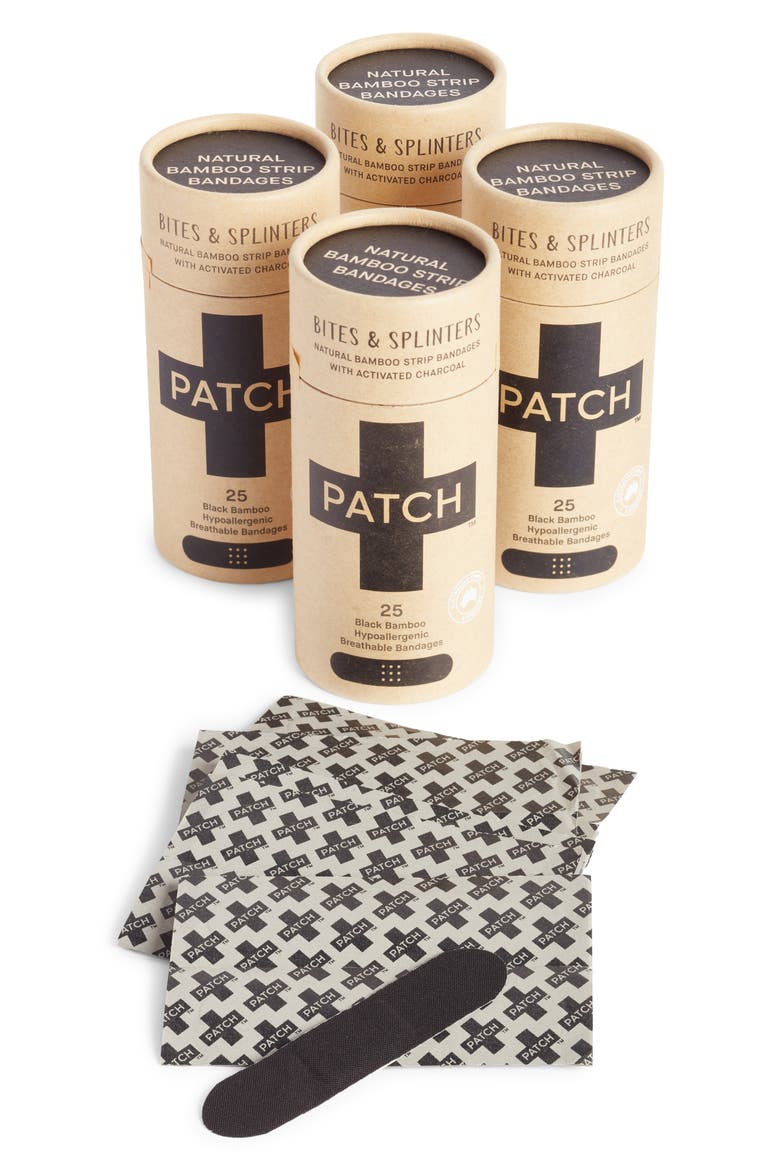 Package Free x  PATCH 4-Pack Biodegradable Bamboo Bandage Strips, Main, color, CHARCOAL