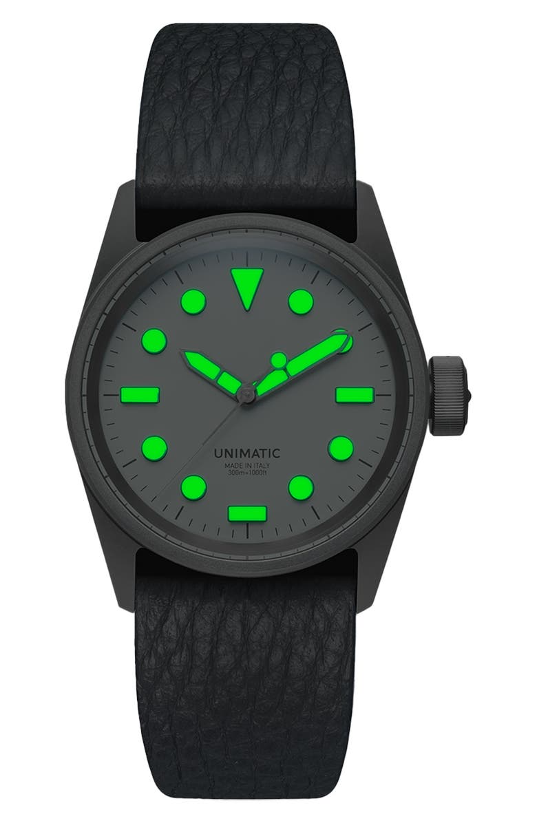 UNIMATIC UT1-GO Diver Leather Strap Watch, 43.7mm, Alternate, color, Glacier White