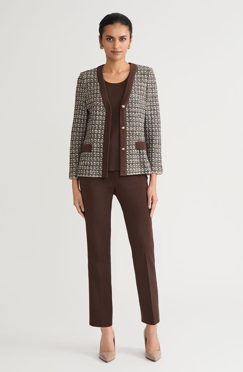 Ming Wang Tailored Contrast Trim Tweed Knit Jacket, Alternate, color, Dark Umber/Twig/Black/Ivory