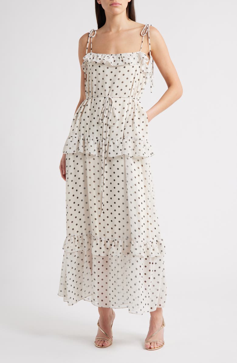 Julia Jordan Polka Dot Tiered Maxi Dress, Main, color, White/ Blac