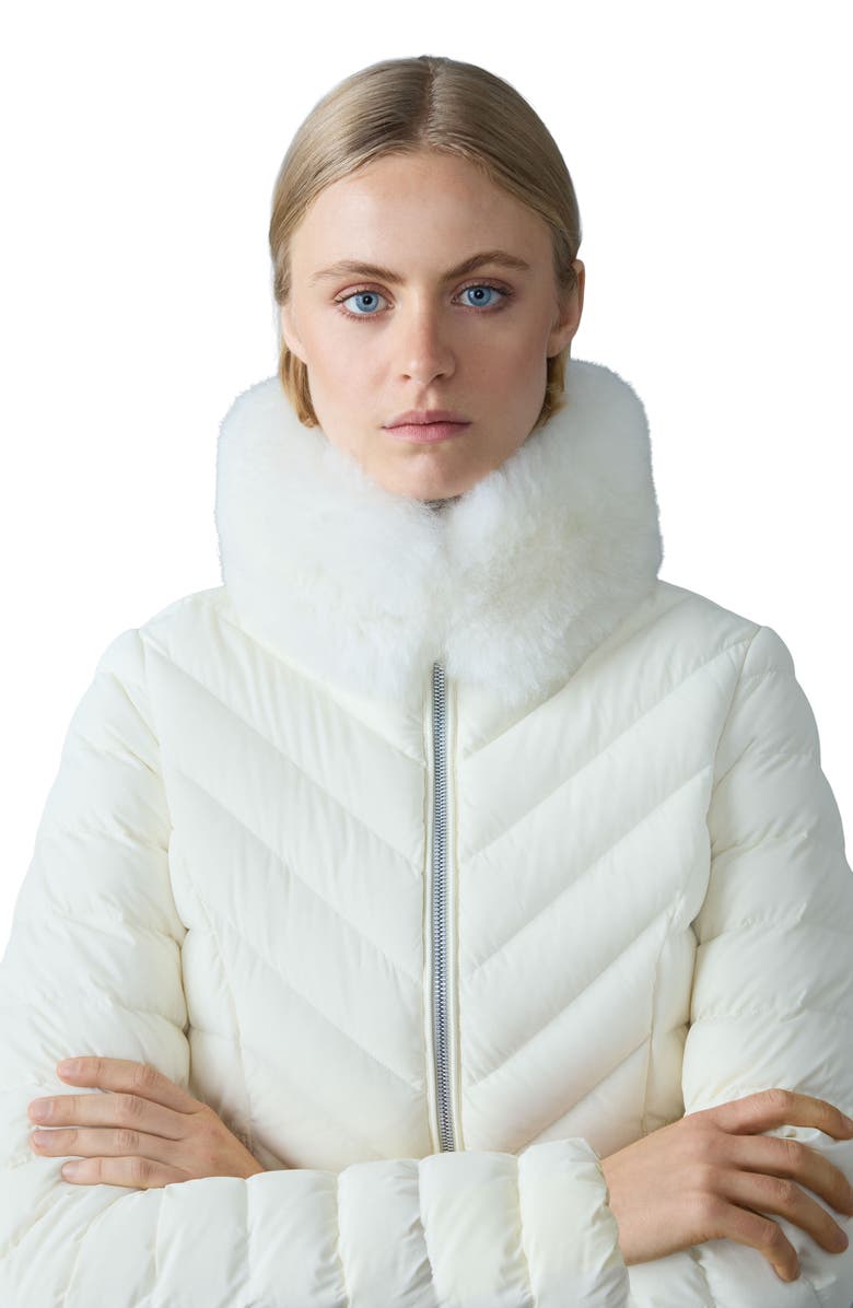 Mackage Water Repellent Chevron Quilted Down Coat with Removable Genuine Shearling Collar, Alternate, color, Cream