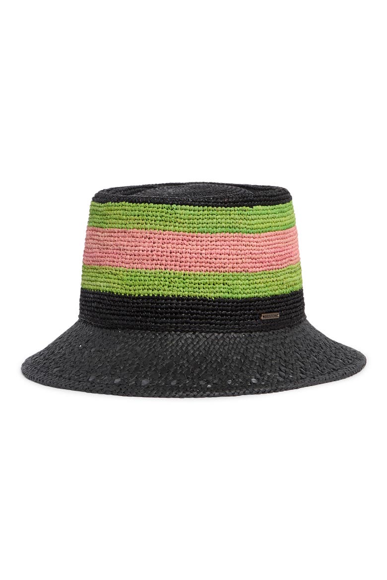 Ellee Festival Straw Bucket Hat, Main, color, BLACK/ SILVER PINK