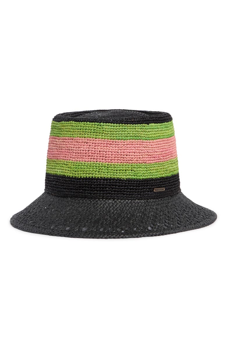 Brixton Ellee Festival Straw Bucket Hat, Main, color, Black/ Silver Pink