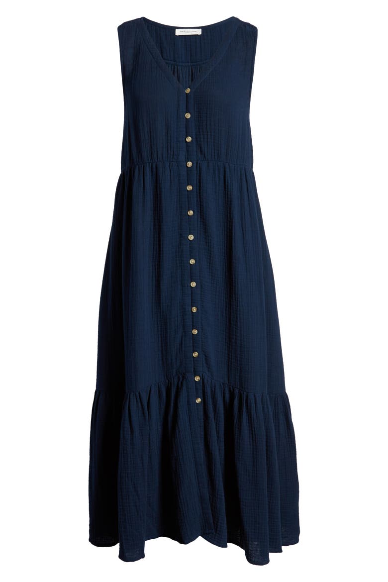 Lexa Sleeveless Cotton Double Cloth Midi Dress, Alternate, color, NAVY