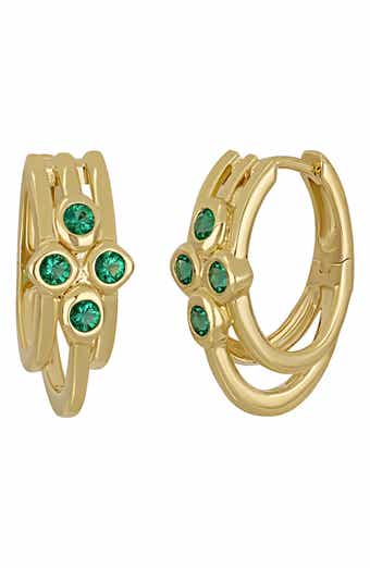 18k Gold El Mar Emerald Hoop Earrings