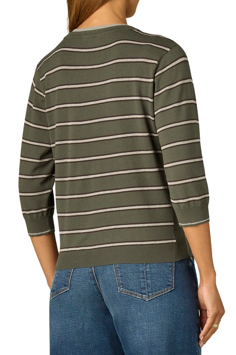 Stripe Three Quarter Sleeve Crewneck Sweater, Alternate, color, DARK FOREST/GREY MULTI