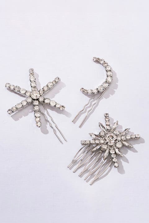 Set of 3 Celestia Crystal Hair Pins - Silver
