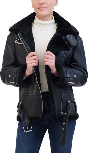 Rebecca Minkoff Faux Leather & Faux Shealing Moto Jacket
