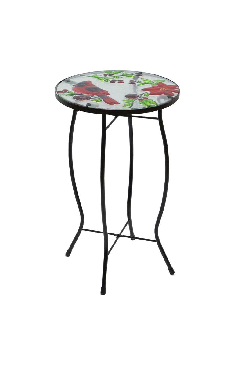 Northlight 19" Red Cardinal and Pine Cone Glass Patio Side Table, Alternate, color, Red