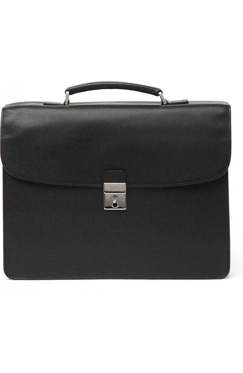 Longchamp Pebbled Leather Briefcase, Main, color, Blk/Nickel